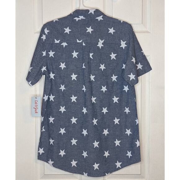 Cat & Jack Boys Cruise Blue White Stars Button Up Dress Shirt XL 16 - Picture 10 of 12